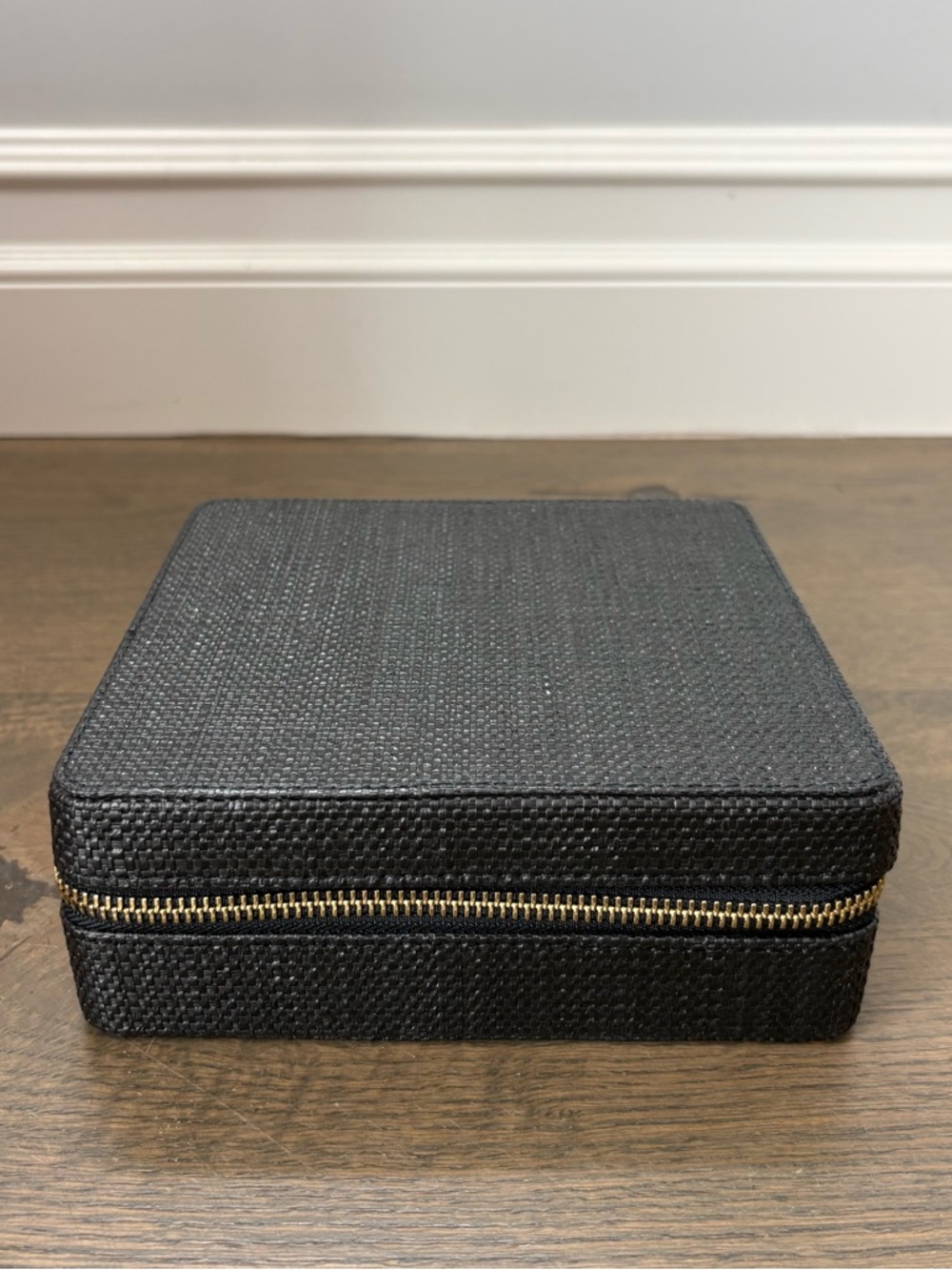 Pottery Barn Black Raffia Jewelry Travel Box